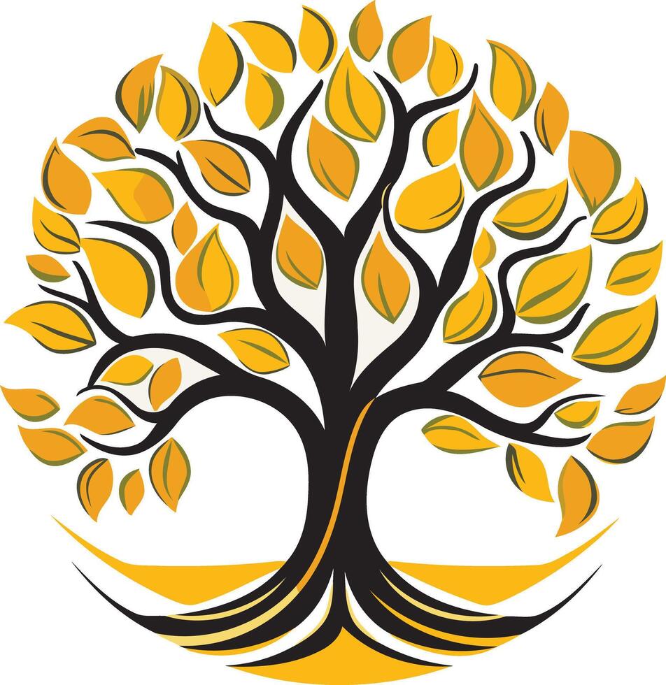 Symbolic tree with golden leaves and roots, perfect for nature, growth, and community-related themes vector