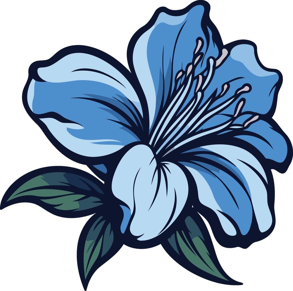A vibrant blue flower with delicate petals and green leaves vector
