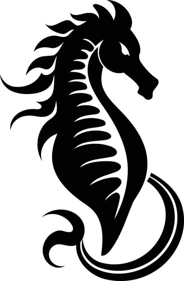 Stylized black and white seahorse silhouette with flowing lines vector