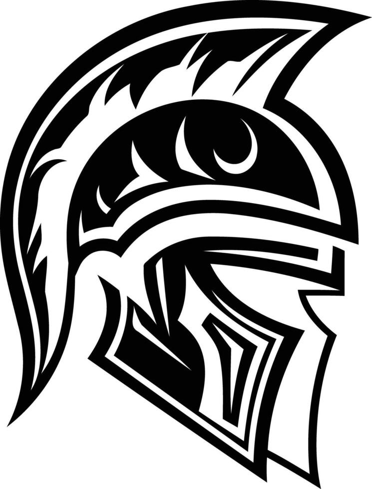 A bold, black and white illustration of a spartan helmet, perfect for tattoos, apparel designs, and branding projects vector