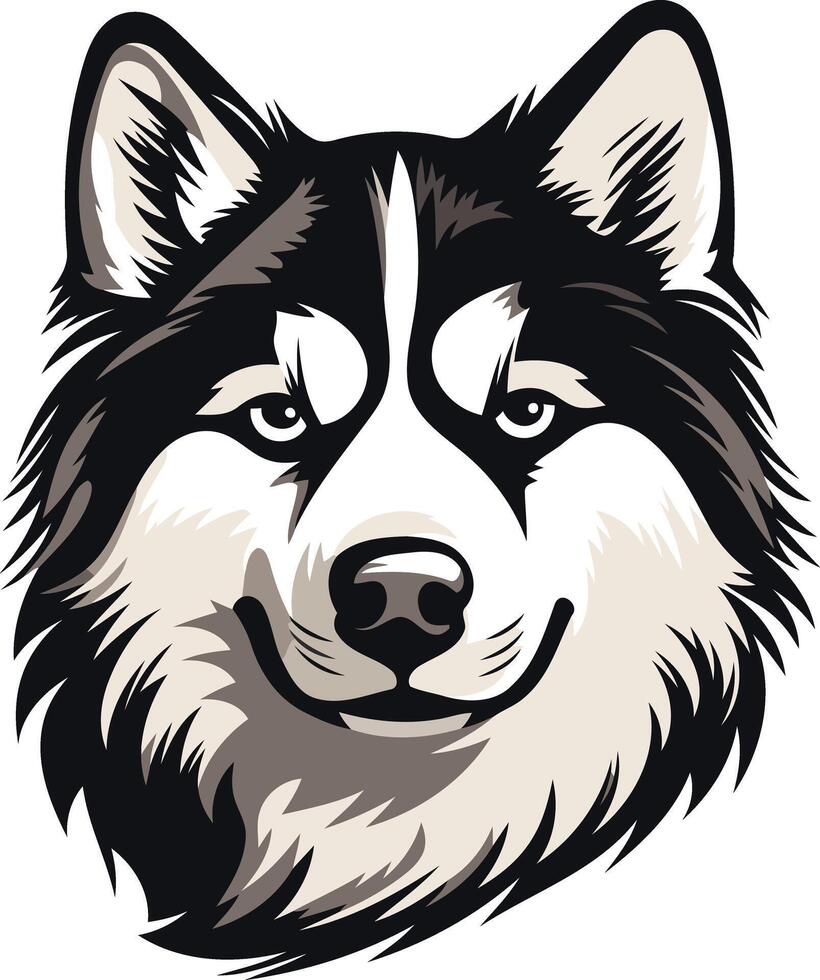 A striking, hand-drawn illustration of a siberian husky head, perfect for branding, logos, or pet-related designs vector