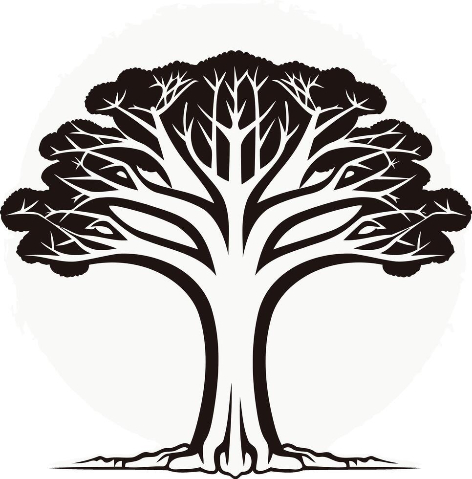 Black and White Silhouette of a Large Tree vector