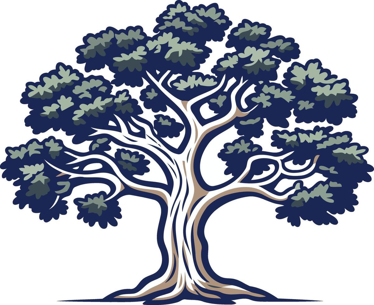 Blue and Tan Tree with Twisted Trunk vector
