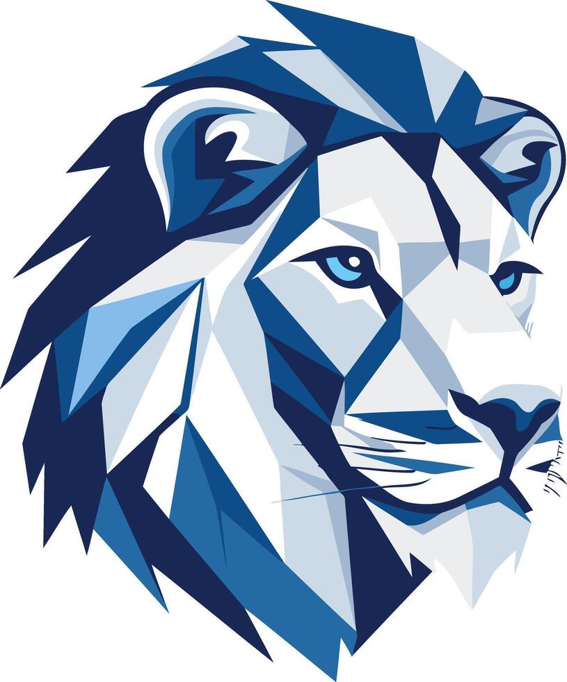 Geometric Lion Portrait in Blue and White vector
