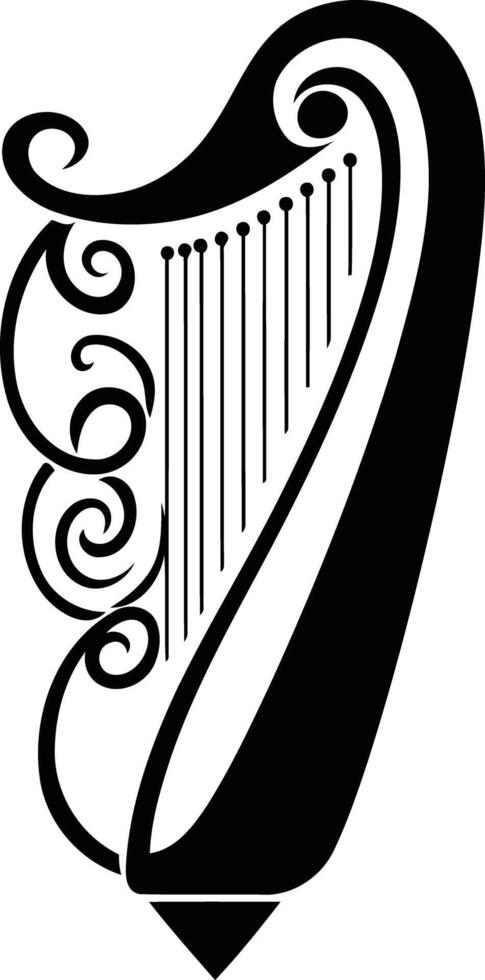 A simple yet elegant black and white illustration of a harp vector