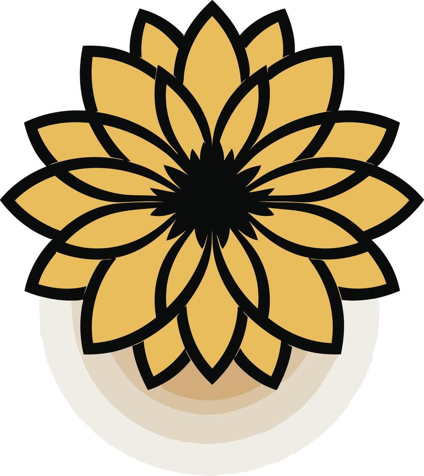 Stylized Flower with Yellow Petals and Black Outline vector