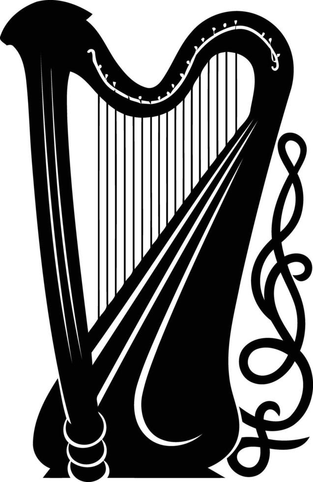 A simple yet elegant silhouette of a harp, perfect for illustrating musical themes, celtic art, or traditional design vector