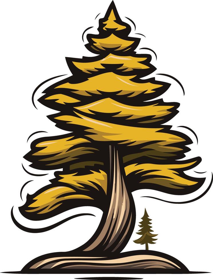 A stylized evergreen tree with a thick trunk and a smaller sapling growing beside it vector