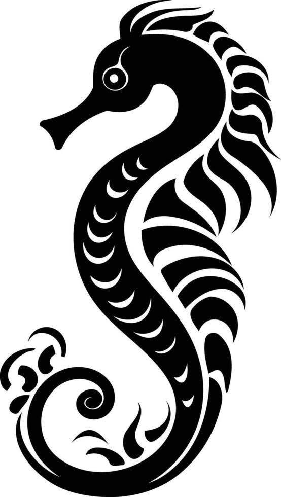 Elegant black and white illustration of a stylized seahorse vector
