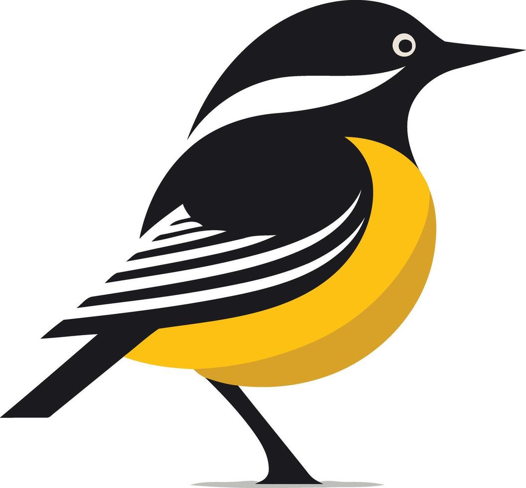 A bold, simple design of a yellow breasted bird with black and white stripes vector
