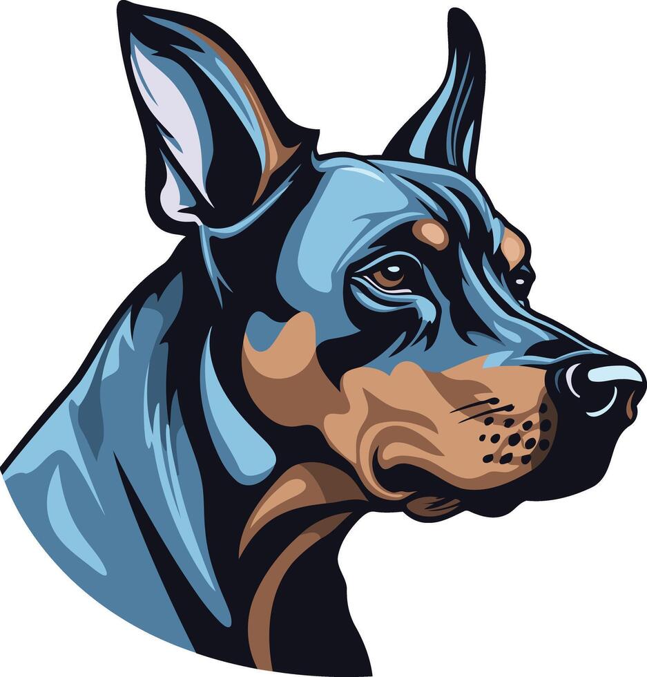A bold and striking illustration of a doberman pinscher head, perfect for logos, branding, and pet-related designs vector