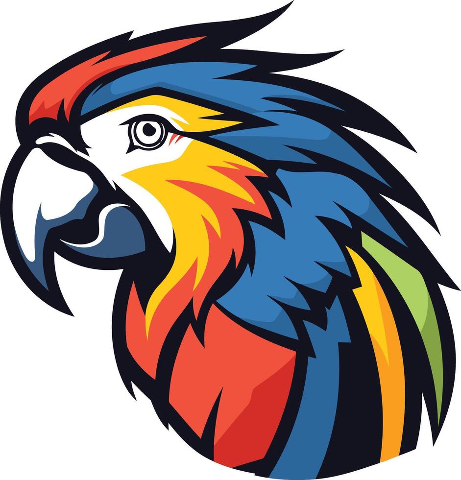 A vibrant and bold parrot head illustration, perfect for branding, logos, or mascot designs vector