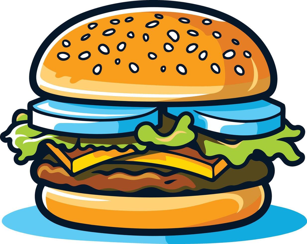 A cheerful cartoon illustration of a delicious hamburger, perfect for menu designs, restaurant branding, or social media posts vector
