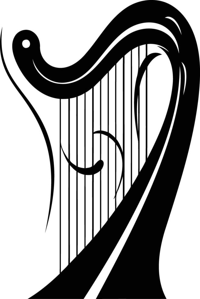 A simple, elegant silhouette of a harp, perfect for music-related designs, tattoos, or celtic-inspired art vector