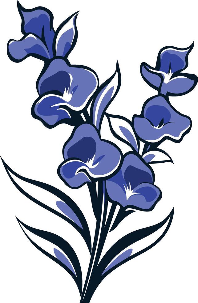 Elegant blue floral illustration with delicate stems and leaves, perfect for branding, websites, and social media vector