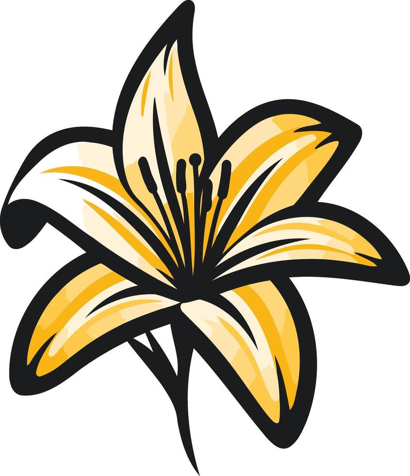 Stylized Yellow Lily with Black Outline vector
