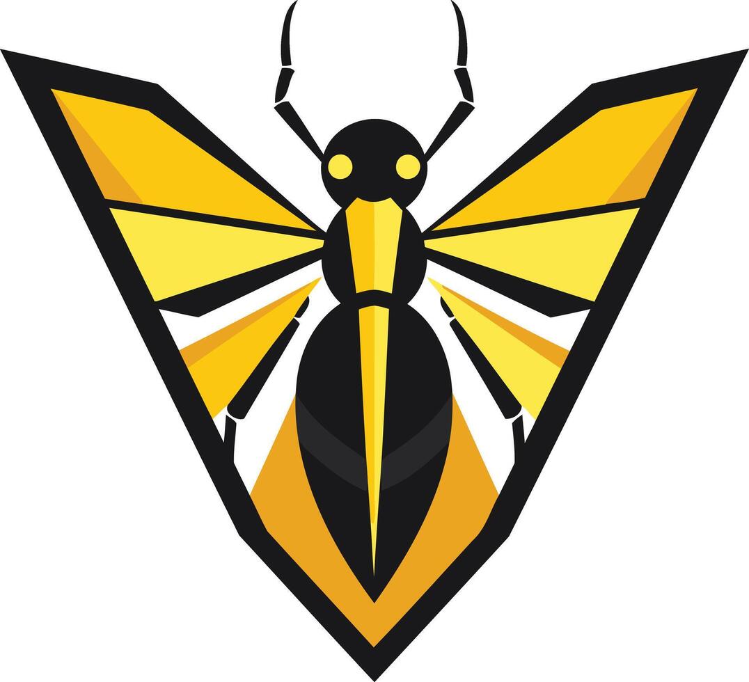 Abstract geometric insect logo with bold yellow and black colors vector