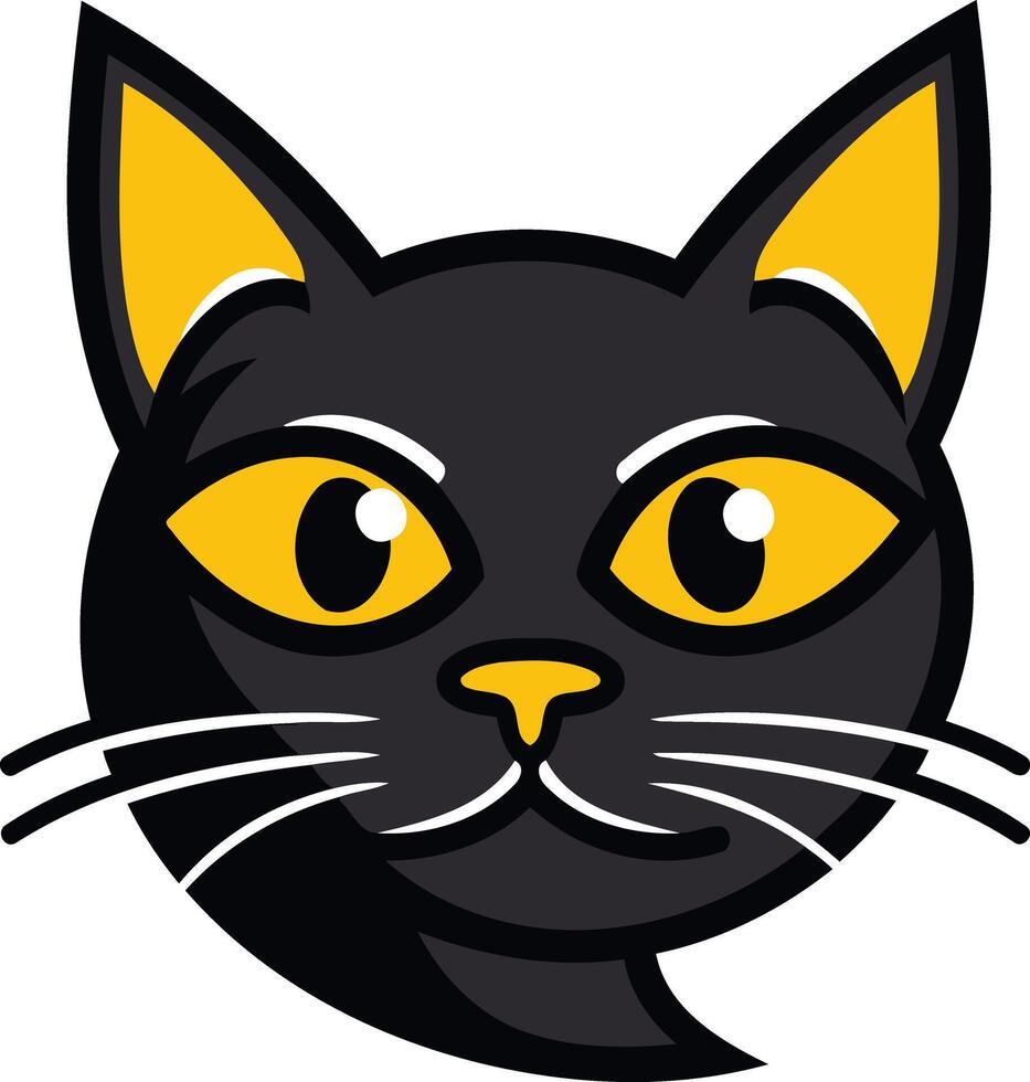 linda negro gato dibujos animados cabeza con grande amarillo ojos, Perfecto para Víspera de Todos los Santos o relacionado con mascotas diseños vector