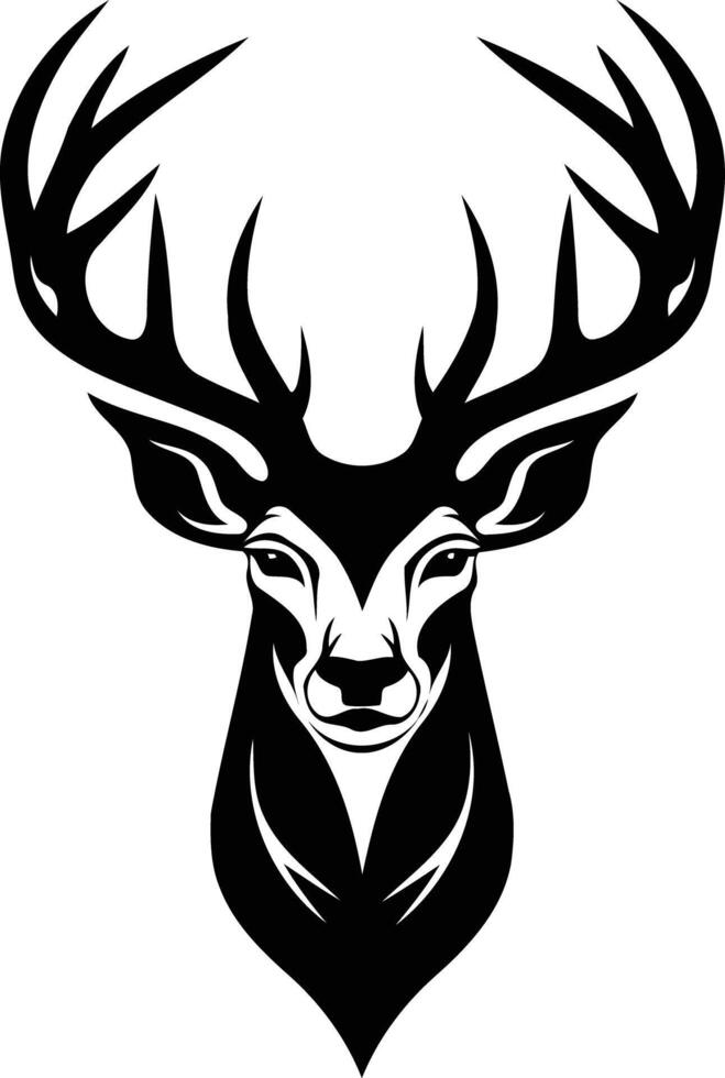 Black and white deer head silhouette with elegant antlers vector