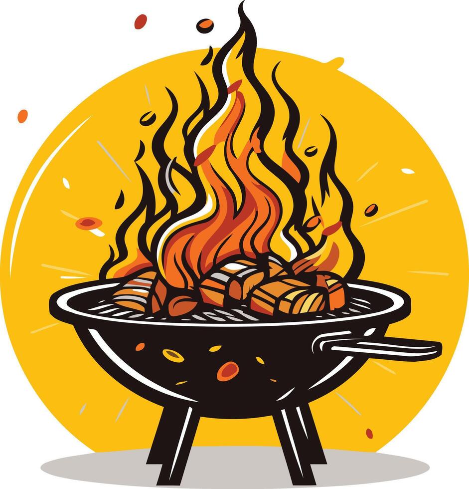 Barbecue Grill with Flaming Charcoal vector