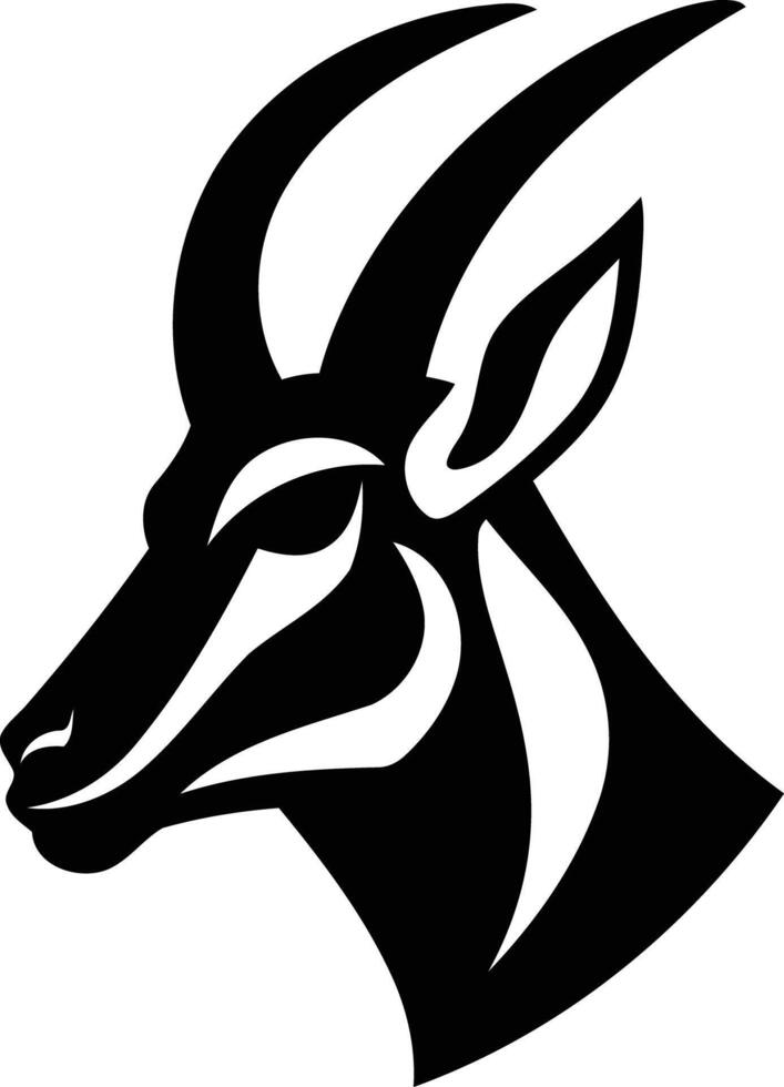 Stylish black and white silhouette of an antelope head, perfect for logo, icon, or design element vector