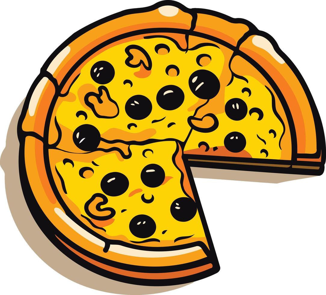 A delicious cartoon pizza with one slice missing, perfect for illustrating menus, food blogs, and social media posts vector