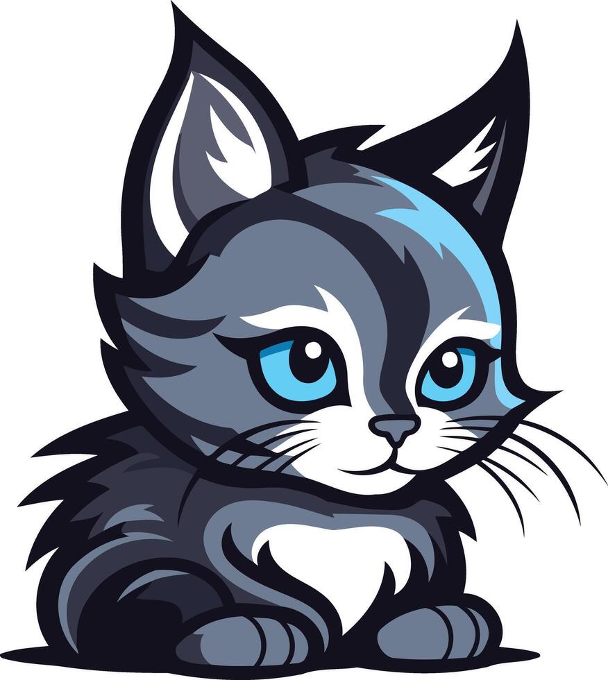 Cute Cartoon Kitten with Blue Eyes vector