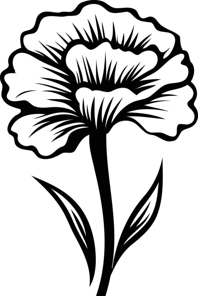 Elegant black and white illustration of a single flower with detailed petals and stem vector