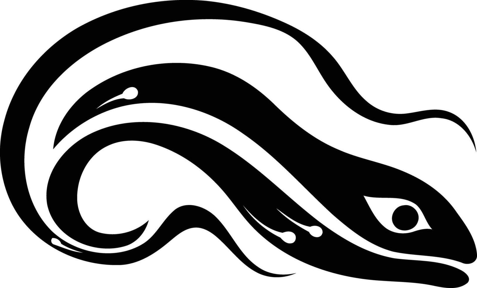 Stylized black and white illustration of a serpent with flowing lines, perfect for tattoo design, spiritual art, or branding vector