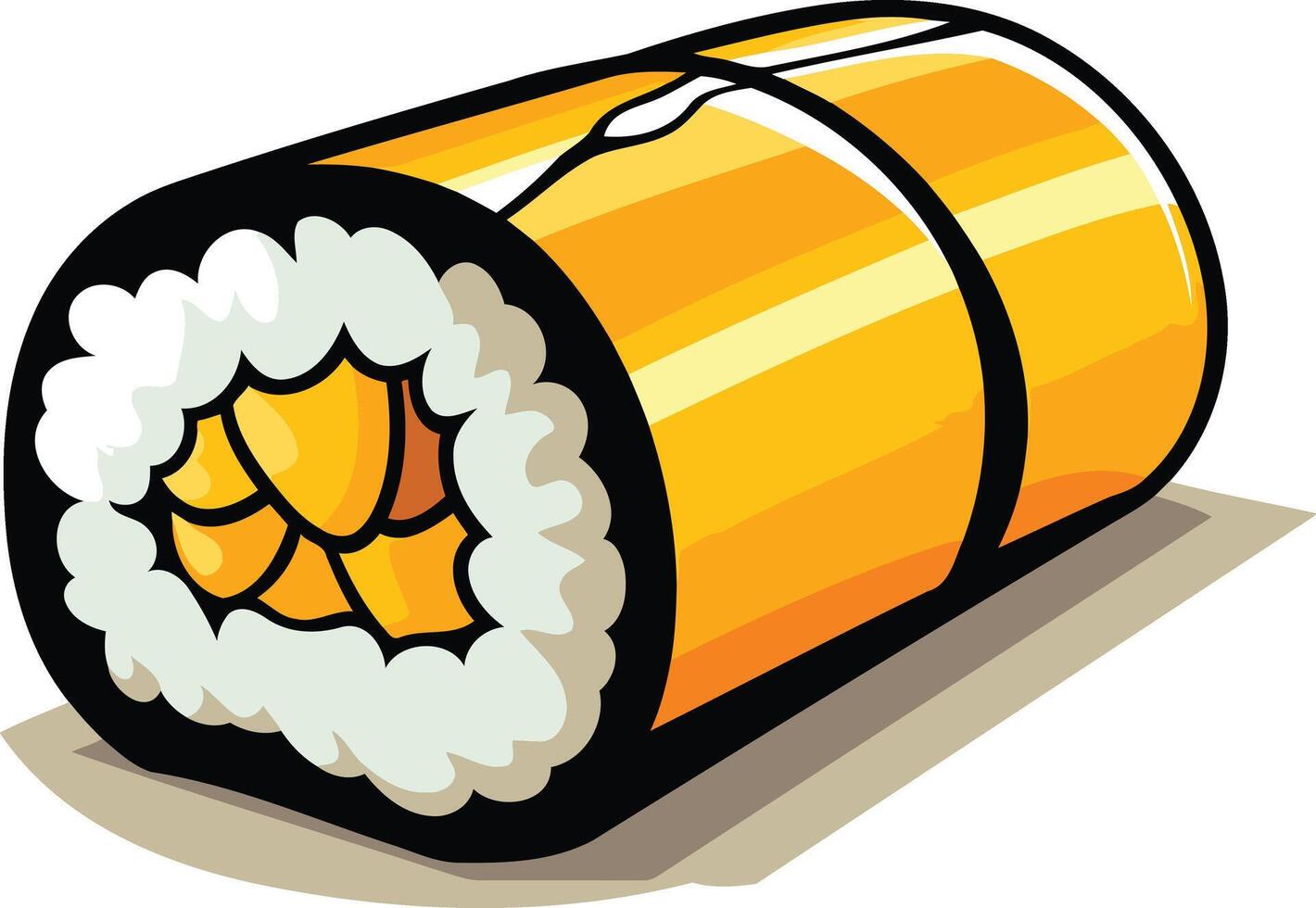 A cartoon illustration of a delicious sushi roll, perfect for menu design, food blogs, and social media posts vector