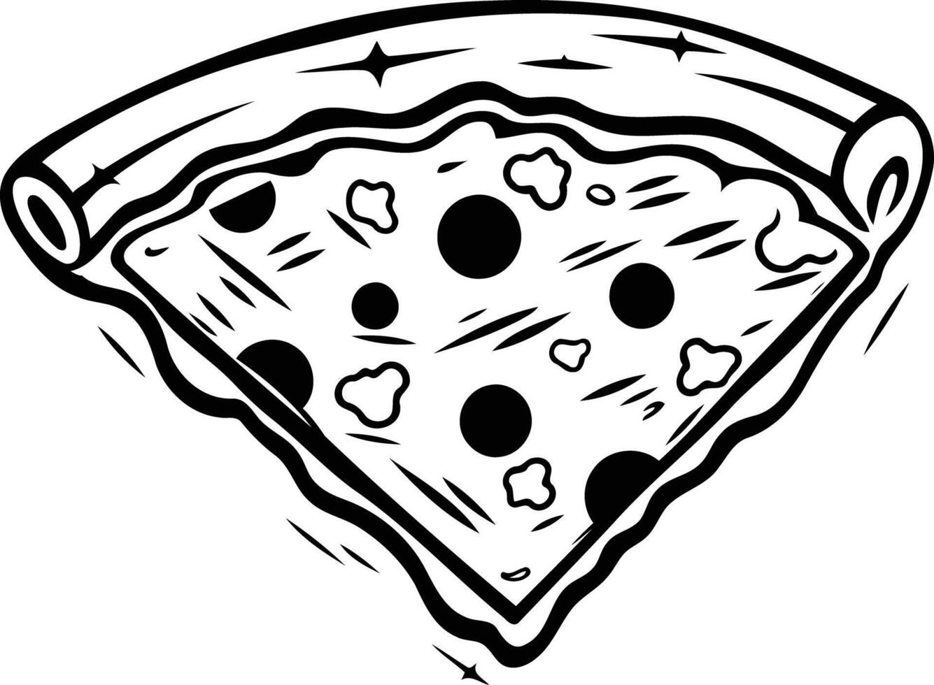 Black and white illustration of a pizza slice vector