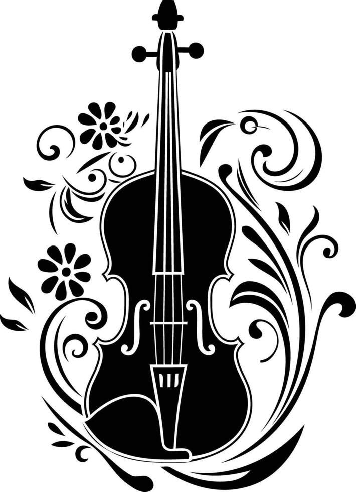 Elegant black and white violin with ornate floral design vector
