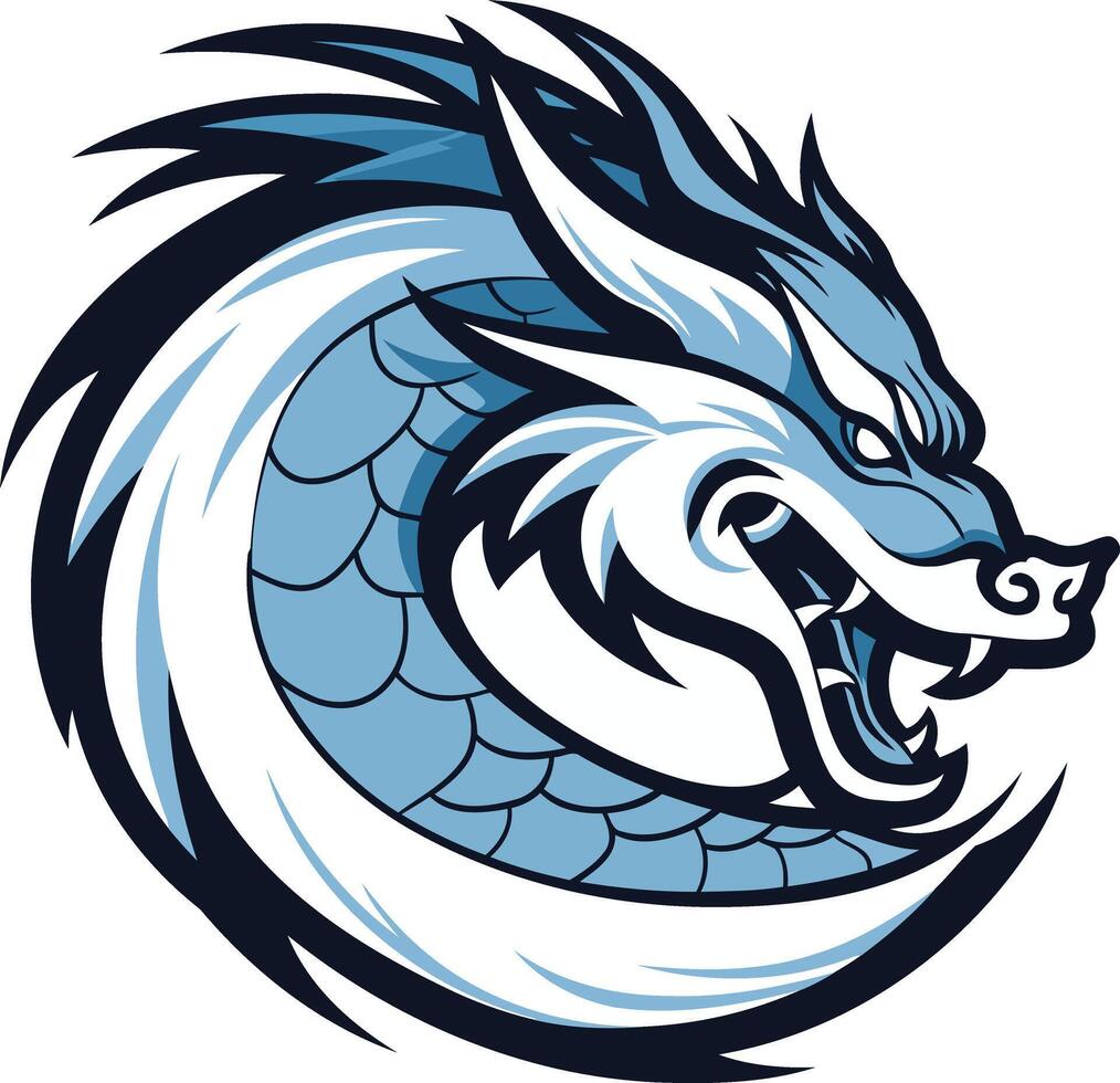 A fierce blue and white dragon head logo, perfect for sports teams, gaming communities, or any brand seeking power and strength vector