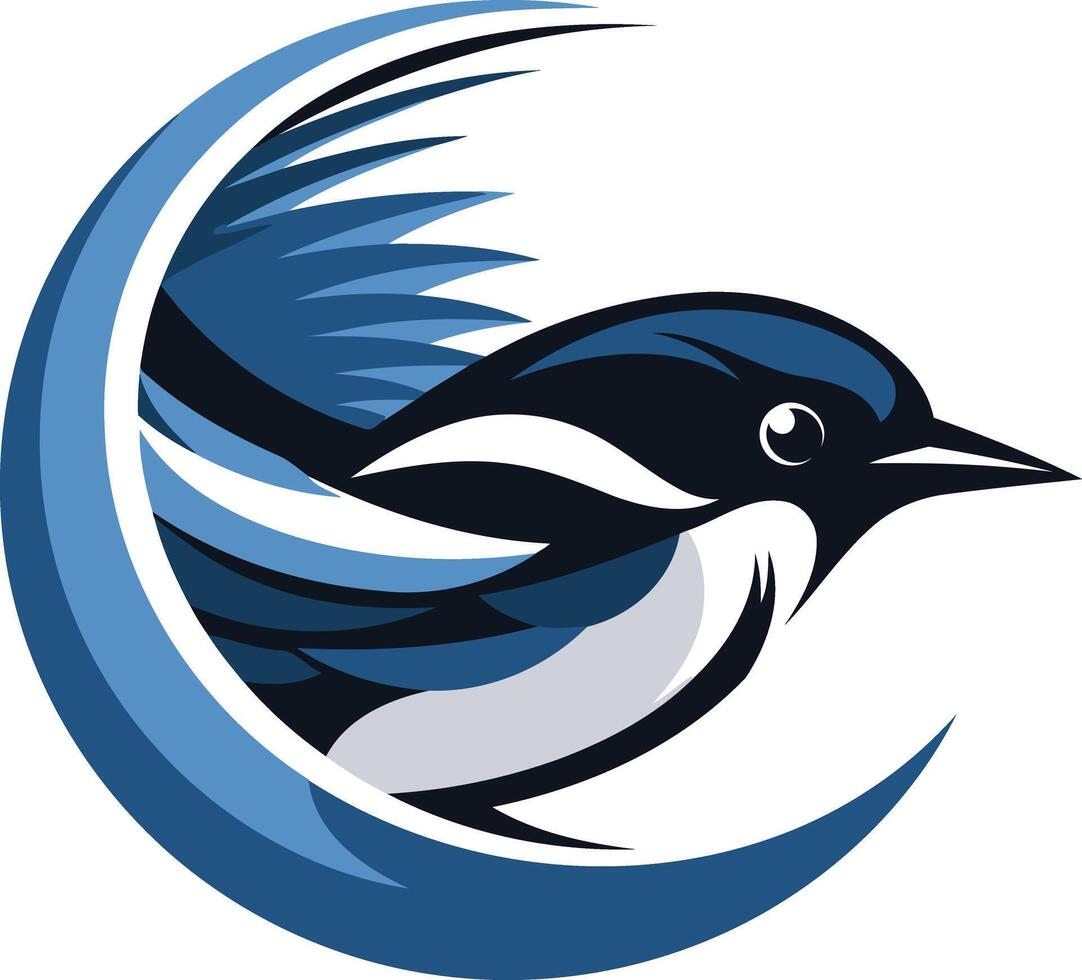 A stylized bluebird in flight, framed by a crescent moon, perfect for branding, logos, and nature-themed designs vector