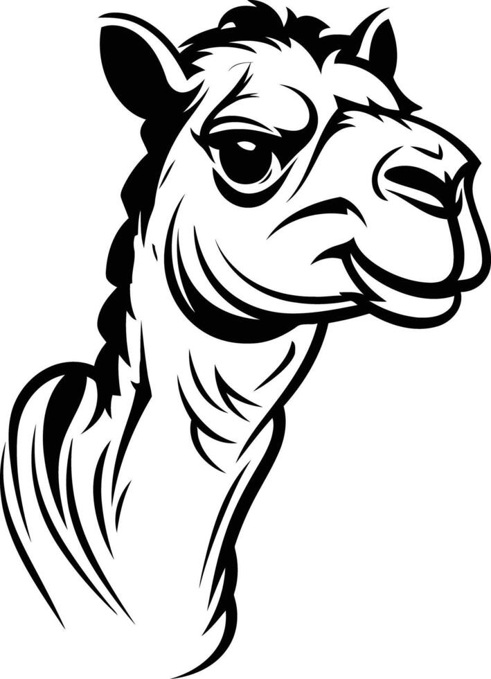A strong and bold black and white illustration of a camel's head, perfect for branding, logos, or t shirts vector