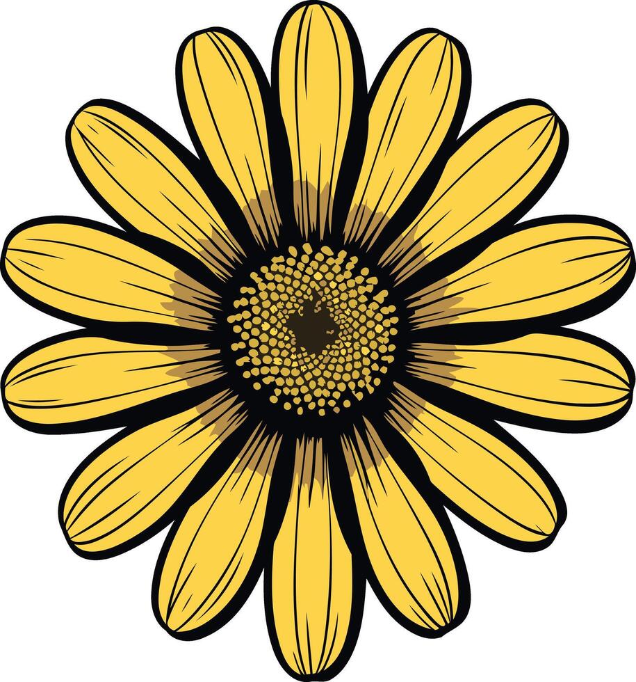 A simple, yet elegant yellow daisy with a black outline, perfect for branding, design projects, or adding a touch of nature to your creations vector