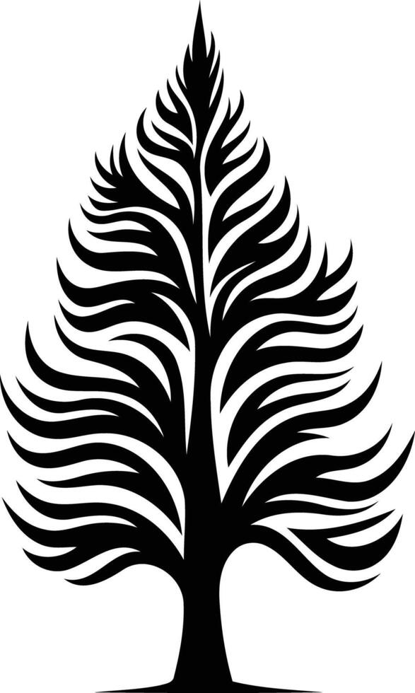 Stylized black and white silhouette of a tree with a unique flowing design, perfect for minimalist and nature-inspired branding or design projects vector
