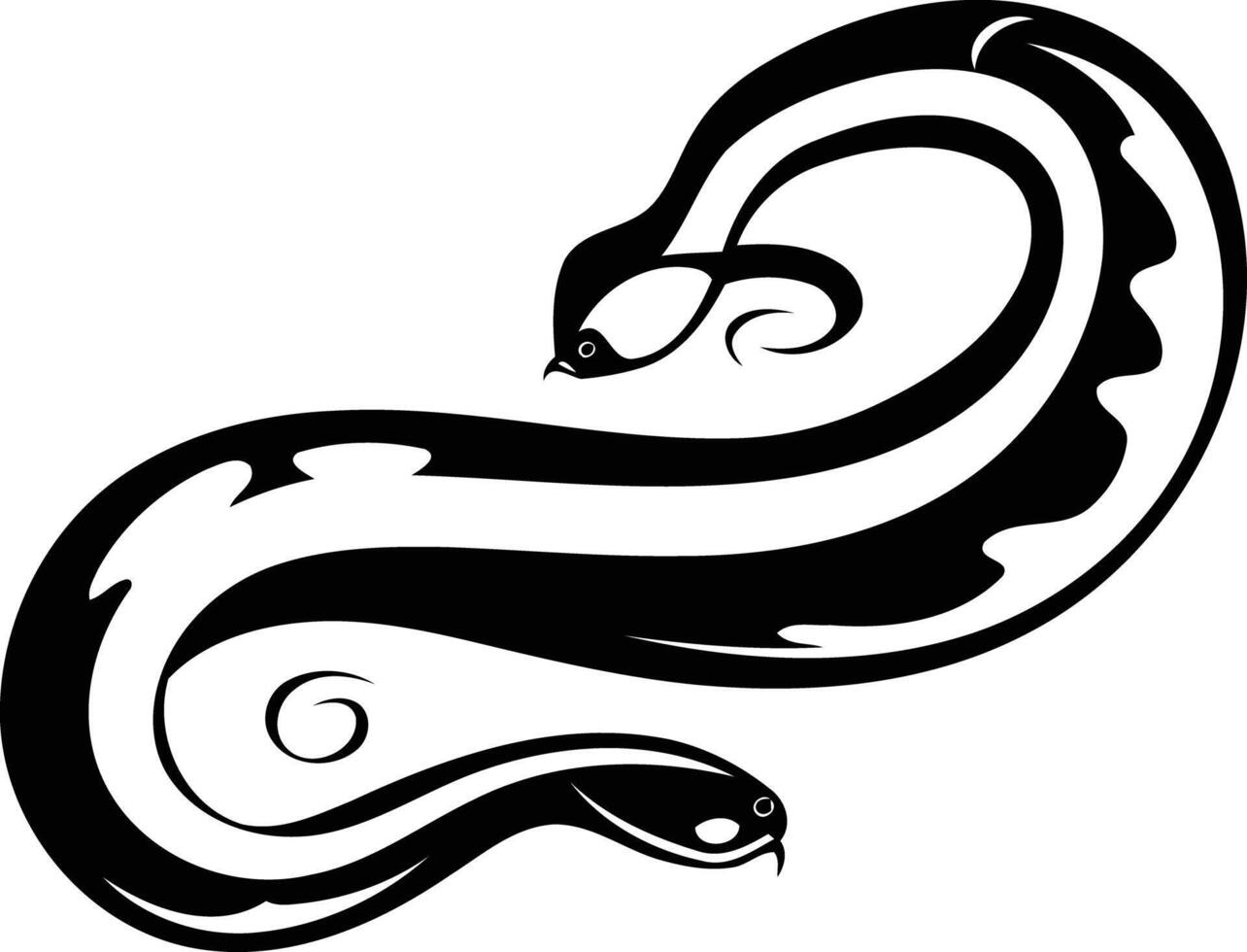 A striking black and white illustration of a stylized snake, perfect for tattoo designs, branding, or decorative purposes vector