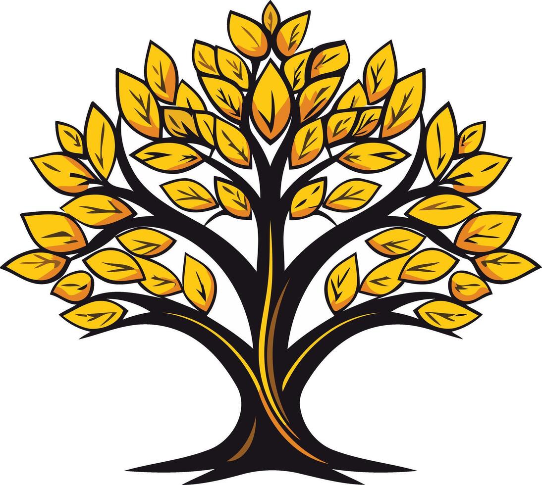 Stylized Tree with Golden Leaves vector