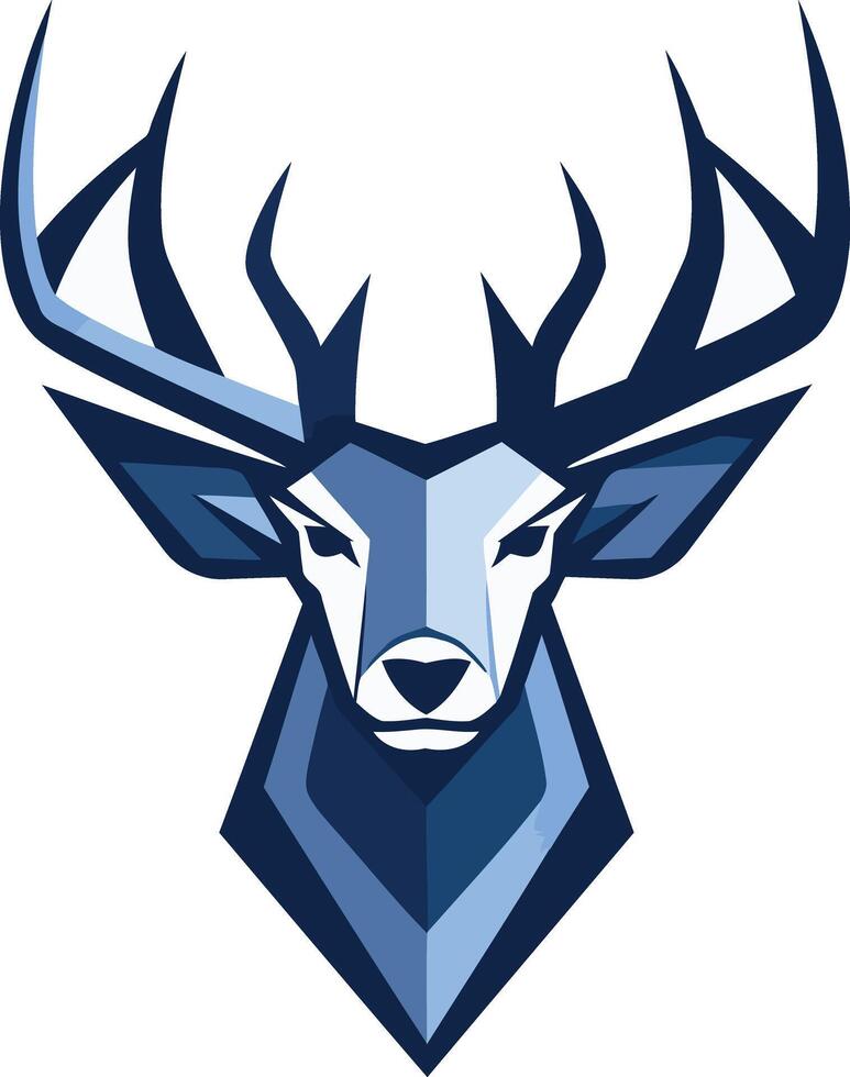 Geometric deer head logo design in blue tones, perfect for sports teams, hunting clubs, or nature inspired businesses vector