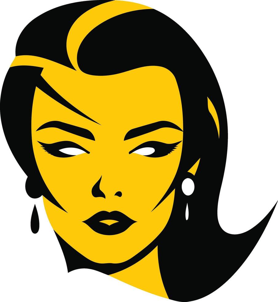 A stylized illustration of a woman's face with bold lines and contrasting colors vector