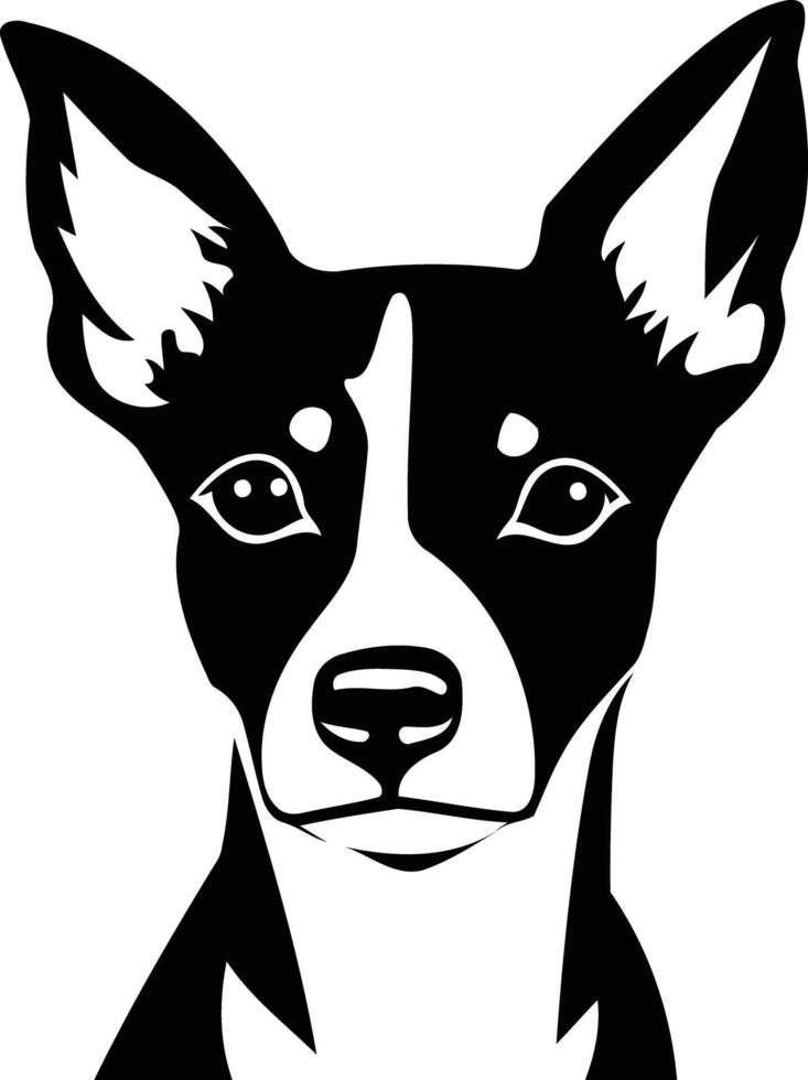 A striking black and white silhouette of a rat terrier dog's head, perfect for pet lovers, breeders, and those seeking a simple yet impactful design vector