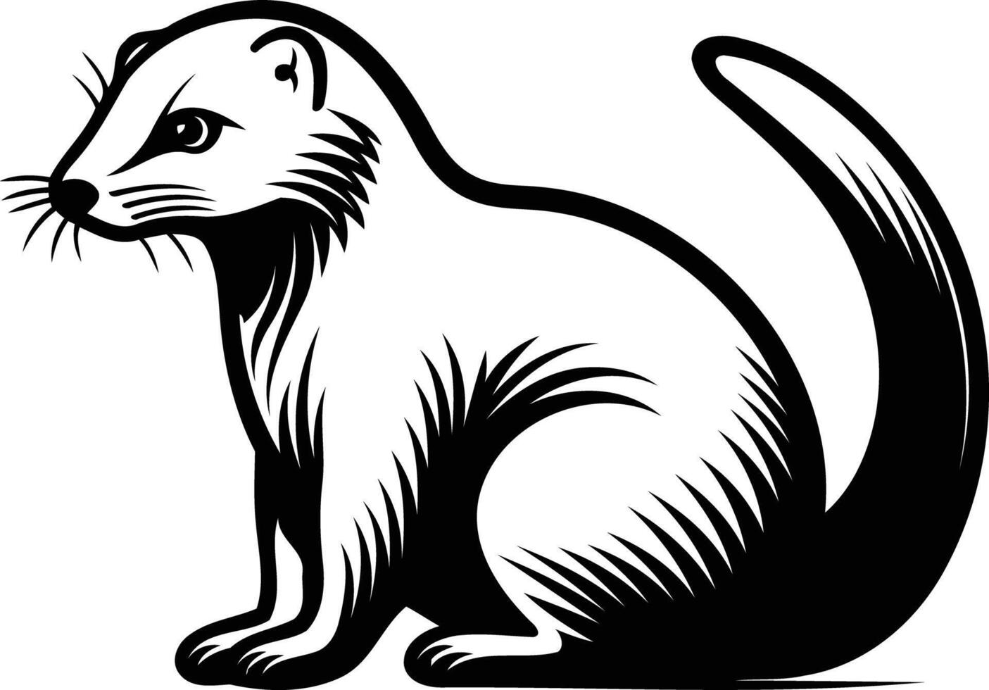 Black and white illustration of a sitting weasel vector