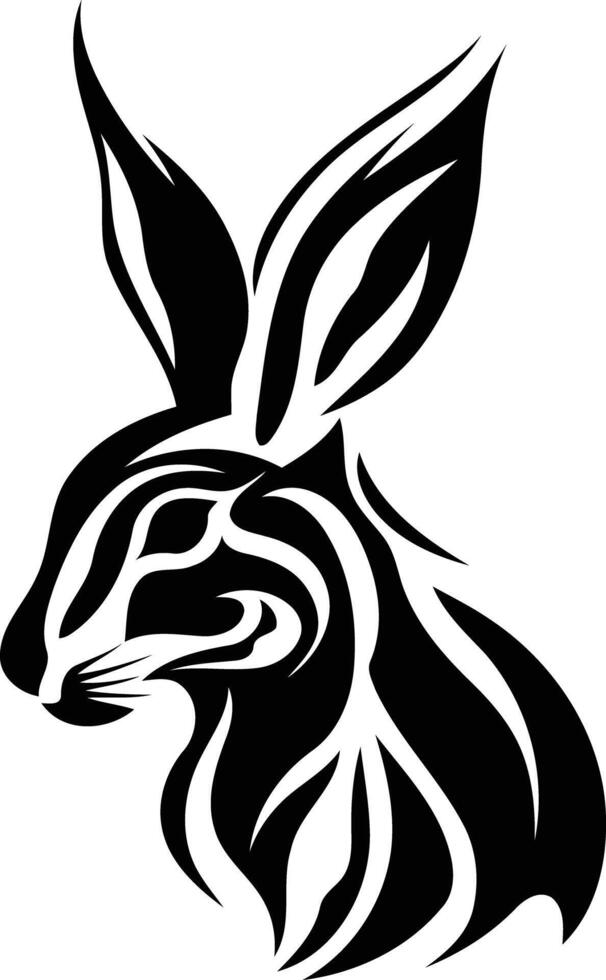 Tribal tattoo design of a rabbit's head in black and white vector