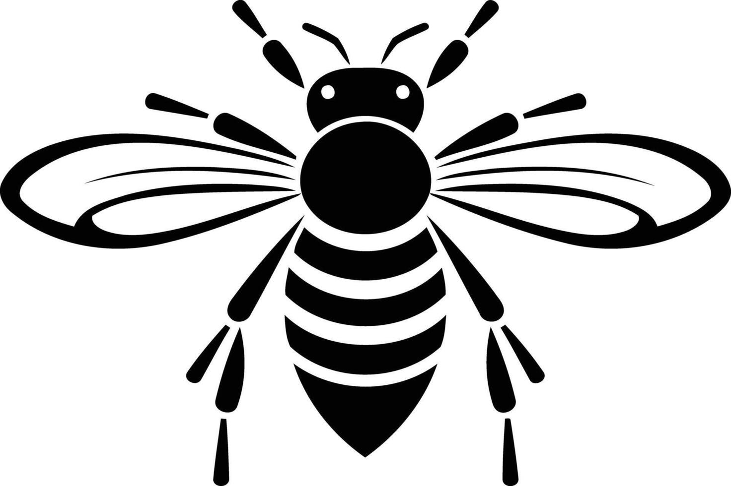 Simple yet striking black and white bee silhouette, perfect for logo designs, branding, and environmental themes vector