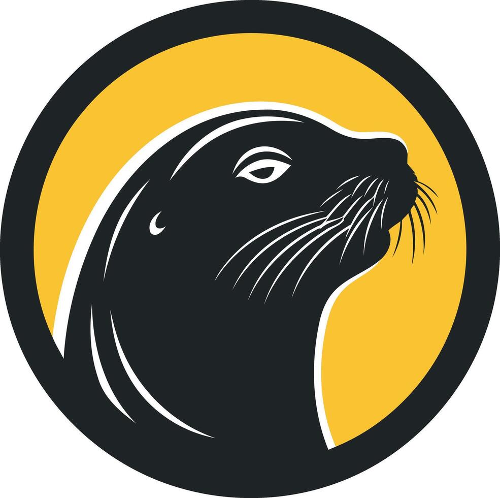 Seal Head Silhouette in a Yellow Circle vector