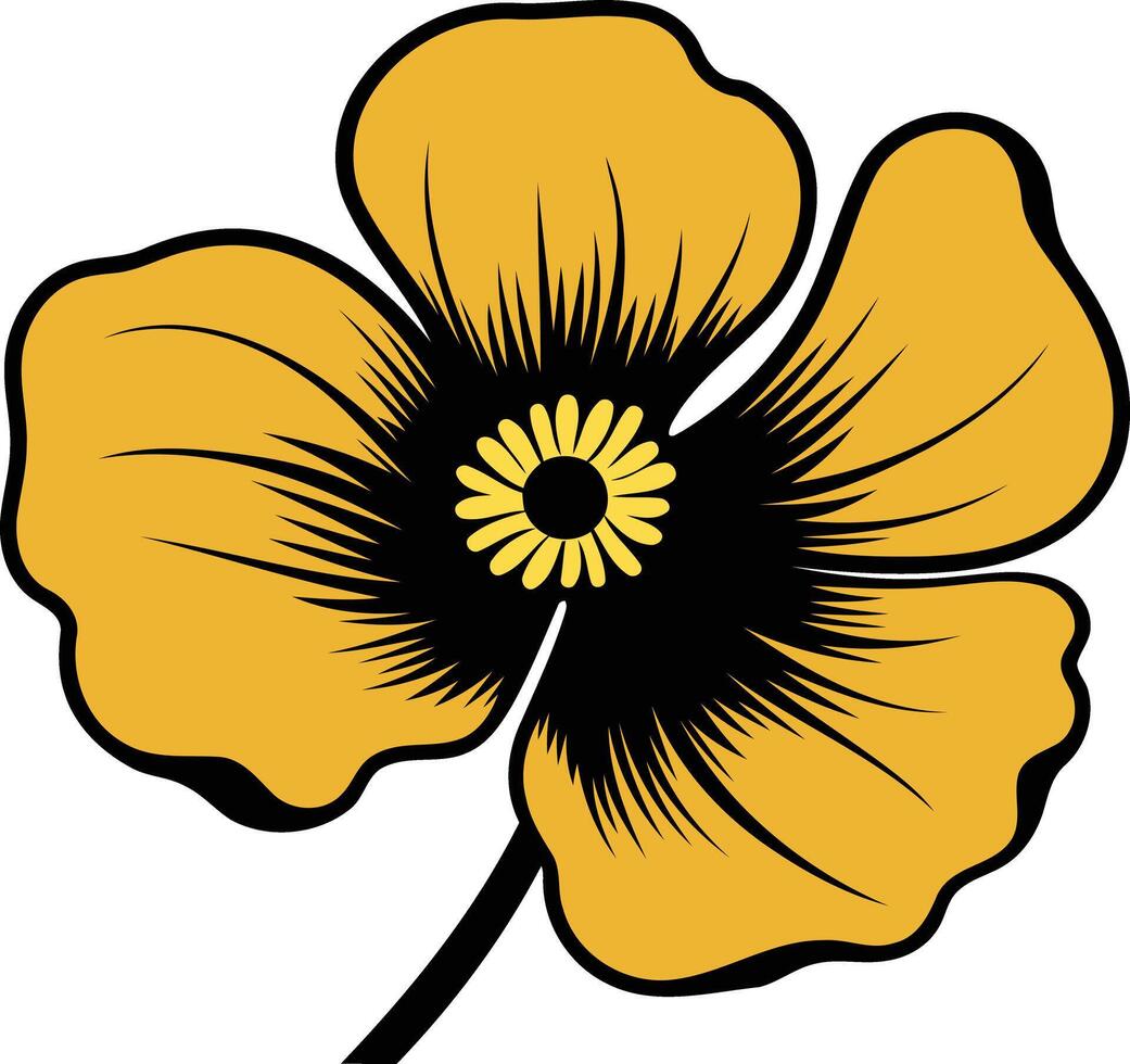 A simple yet elegant stylized yellow flower with a black outline vector