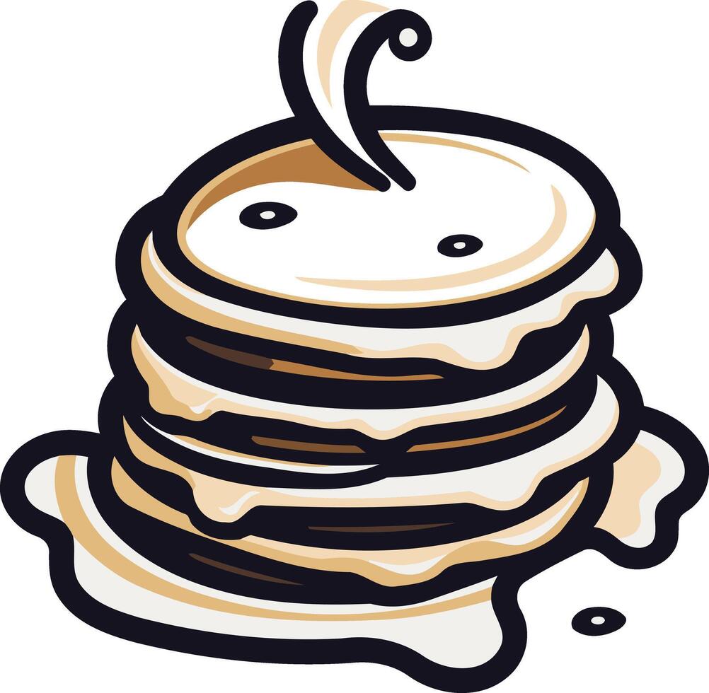 A whimsical illustration of a stack of pancakes dripping with syrup vector