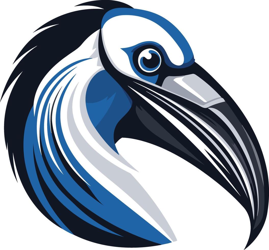 Bold, blue and black stylized bird head logo with a striking design vector