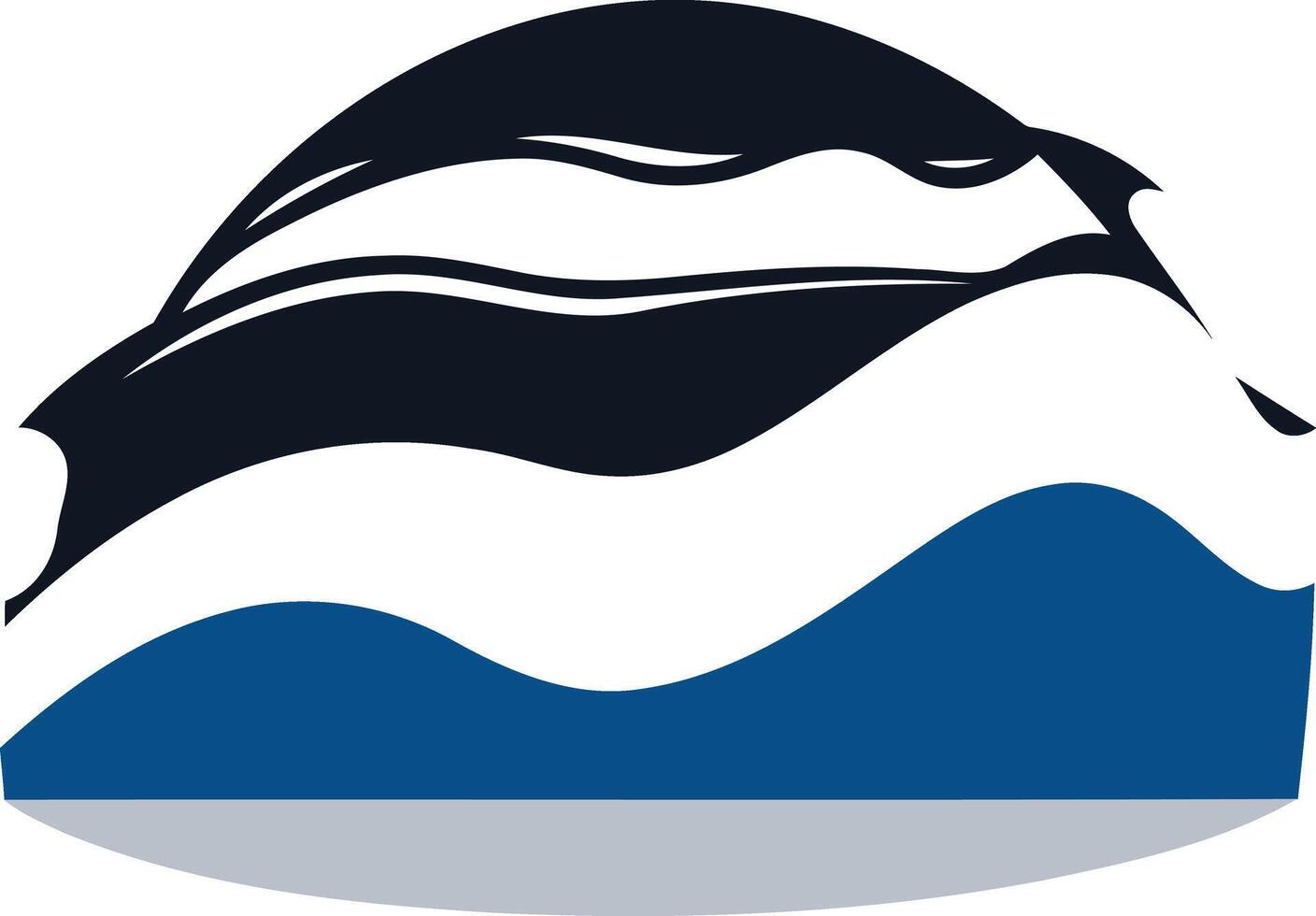 Abstract logo design with blue, white, and black colors, representing waves and a flowing movement vector